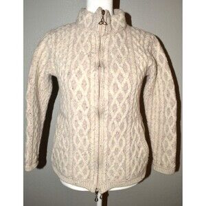 Aran Crafts Ireland 100% Merino Wool Sweater Women’s S Zip Front Cardigan Celtic